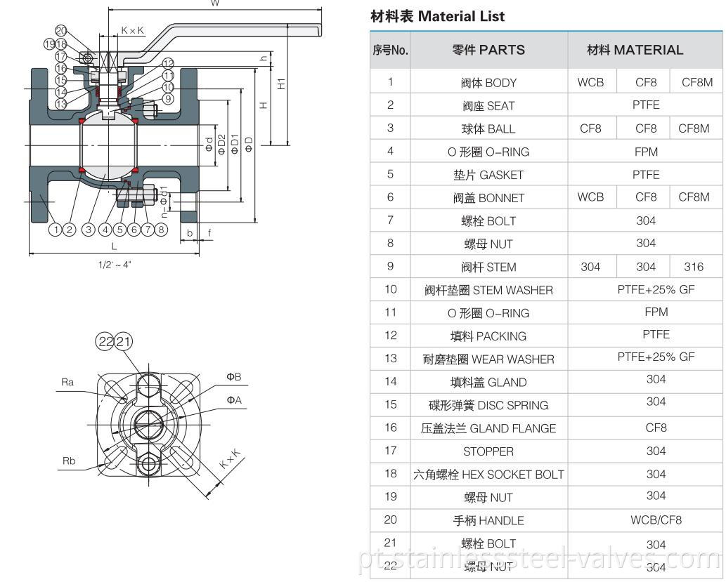 2pc stainless steel flange ball valve with ISO5211 high mounting pad